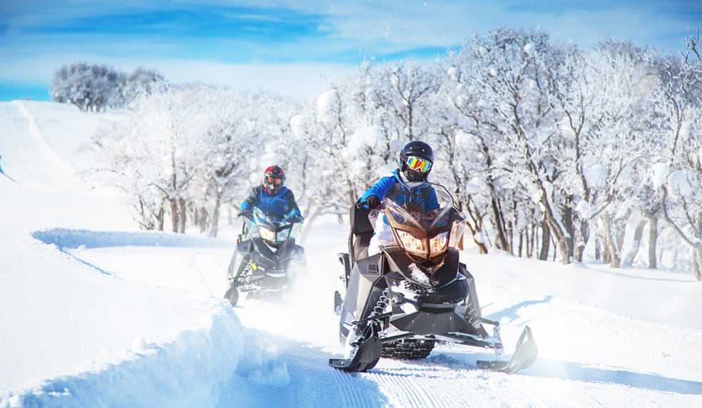 Snowmobiles on the snow-path
